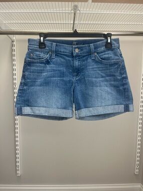 7 For All Mankind Medium Blue Cuffed Denim Shorts